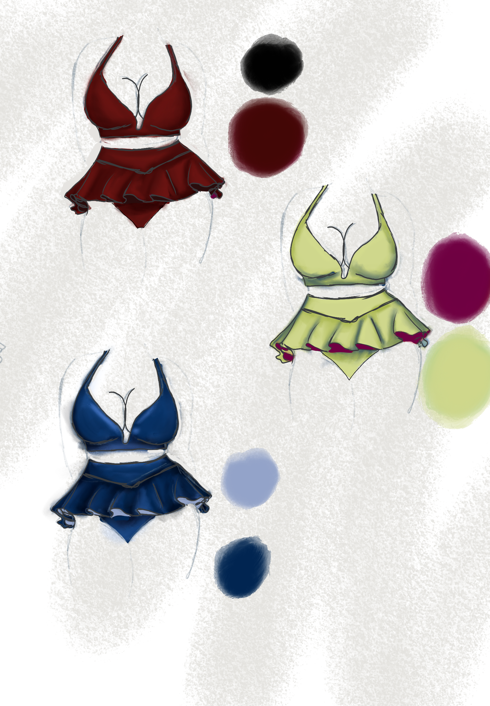Design sketches and architectural swimwear craft